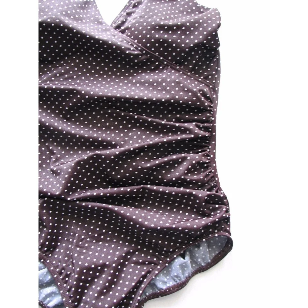 Miraclesuit Wrap One Piece Swimsuit Shaper Brown White Polka Dot Women's 16